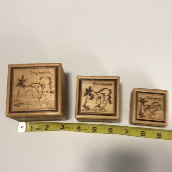 Bahamas Tan Wicker Nesting Boxes 3 Trinkets Collection - Picture 3 of 7